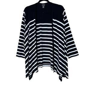 Travelers by Chico’s Women’s Medium Black White Striped Cardigan Asymmetric Hem